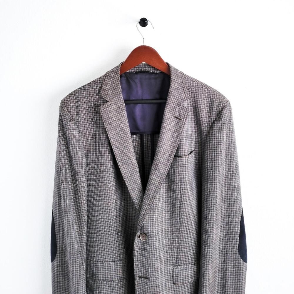 NEW Hugo Boss Blazer Halowon Slim Cross Stitch Italian Wool Gray Blue 40 - Picture 4 of 9